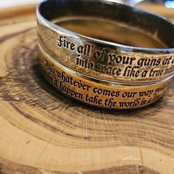 Song Lyrics Bracelets Two Stamped Metal Bangles Born To Be Wild - Picture 4 of 13